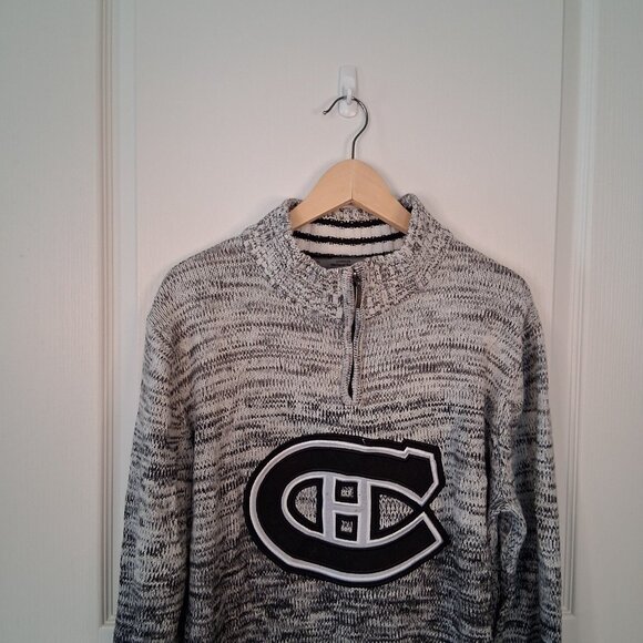 NHL Montreal Canadians Knit 1/4 zip Pullover Sweater Men's XL Black Grey Ombre - Picture 4 of 6